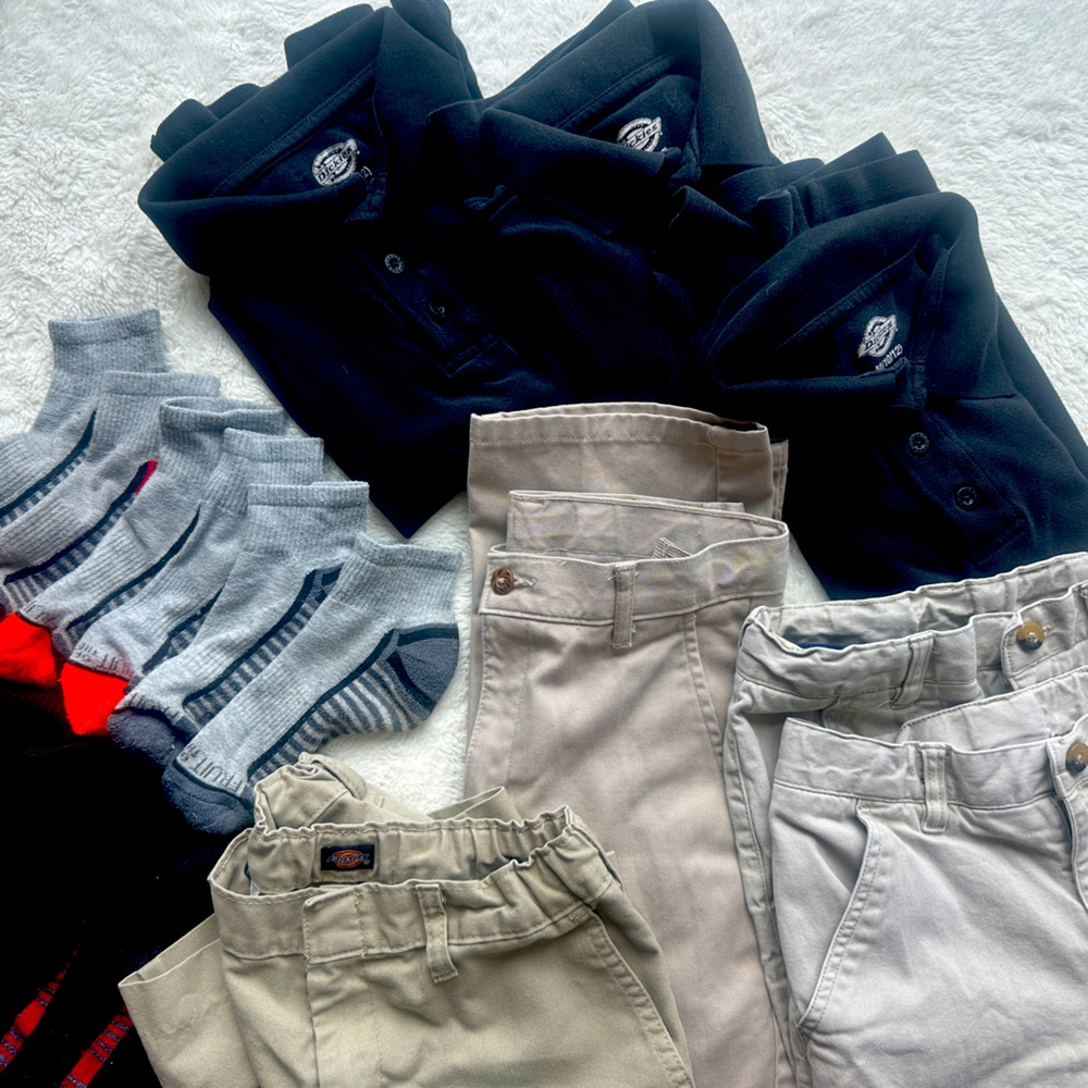 Youth Uniform bundle! 5 Dickies Polo Shirts, shorts, Nautica pants and more!